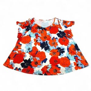 Westport Vibrant Floral A-line Swing Top - Orange, Blue, White Size 3X